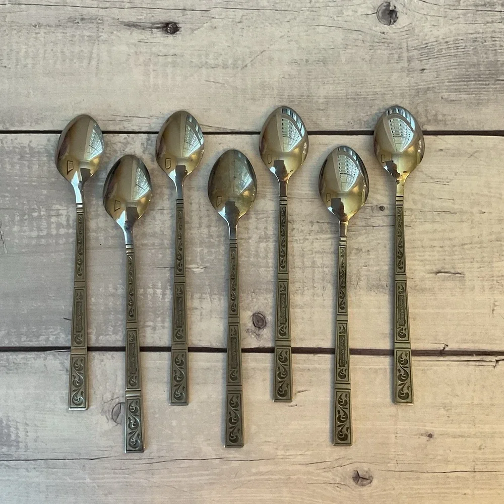 Riviera RIF4 Stainless Flatware Japan Set Of 7 Iced Tea Spoons MCM Vintage